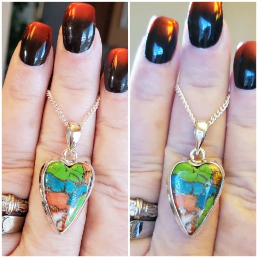 Genuin Multicolored Spiny Oyster Turquoise Pendant - Picture 4 of 5